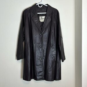 Vintage‎ Bermans Dark Plum Leather Trench Coat Button Long
